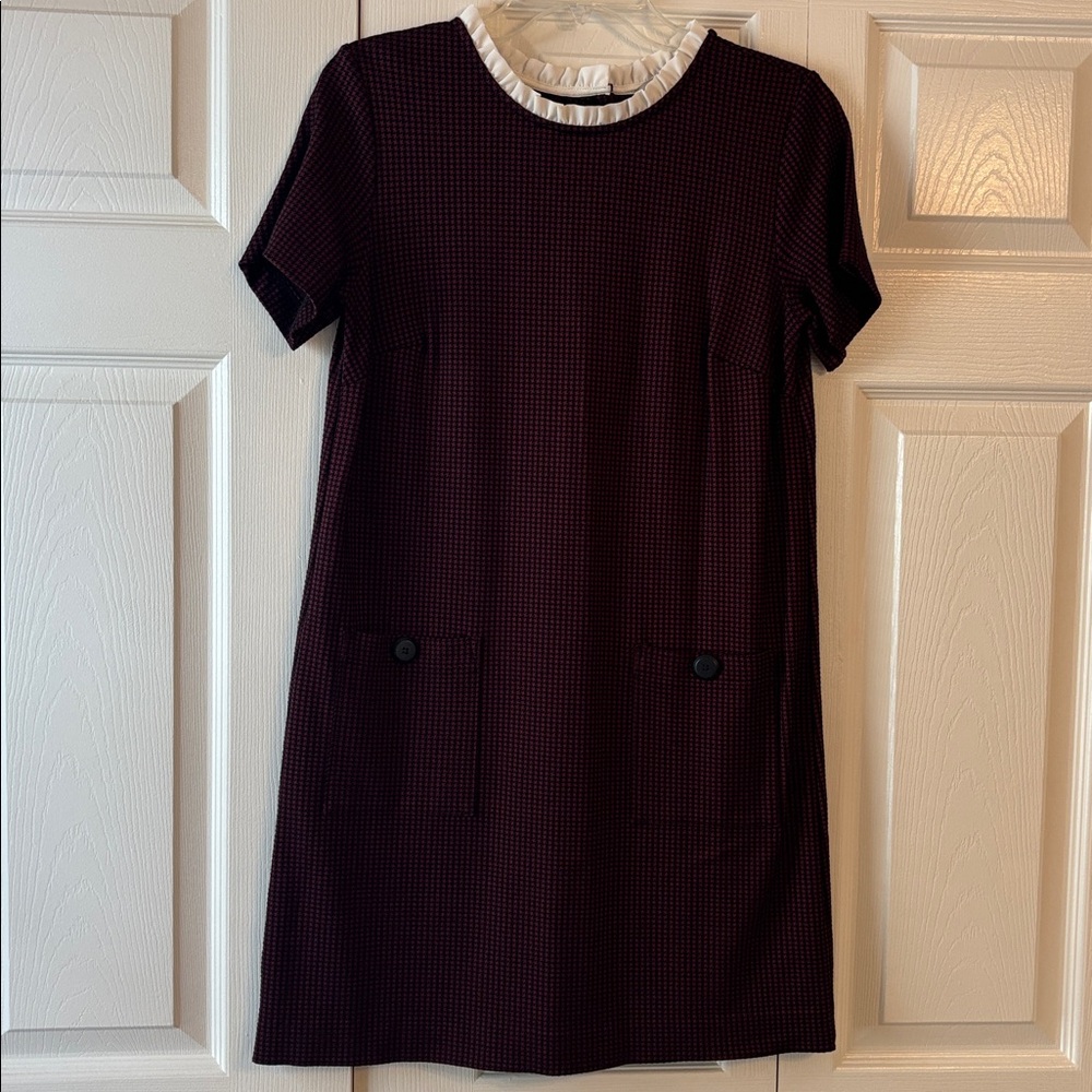 LOFT Black and burgundy Ruffle Trim Dress